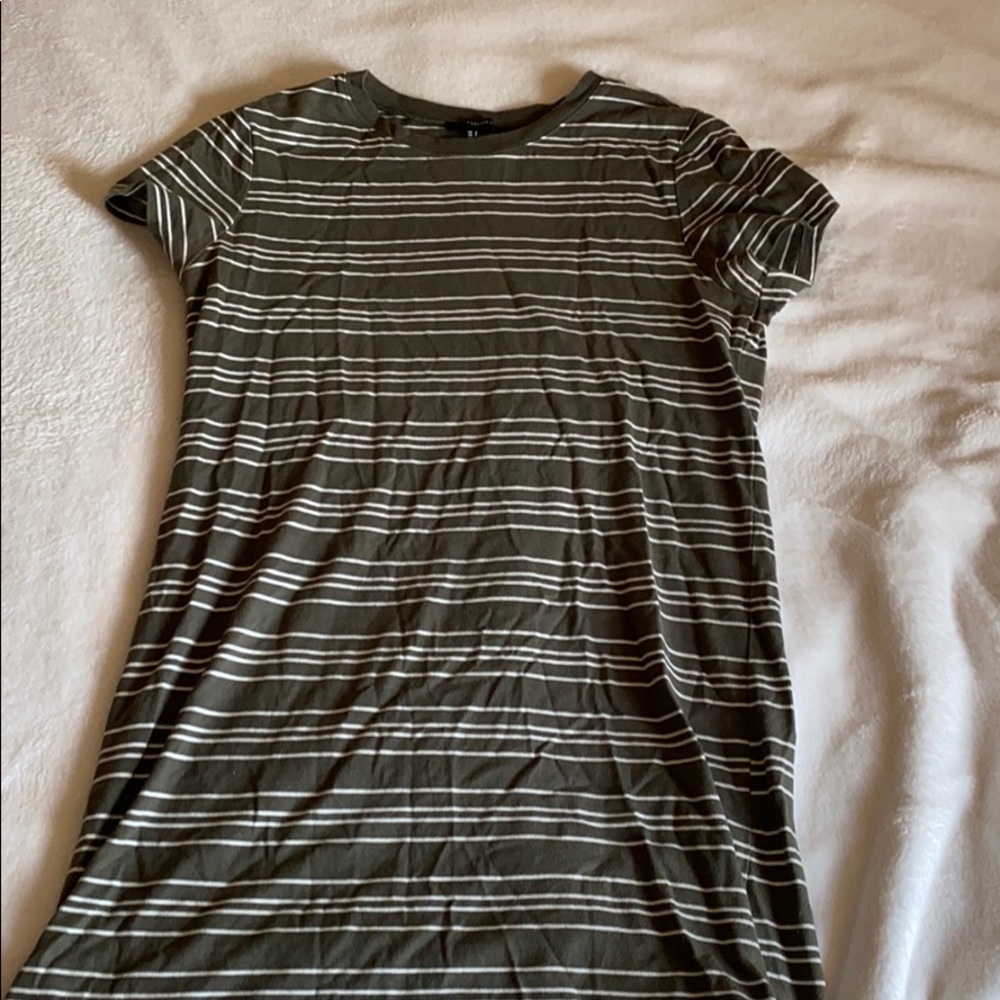 Green and White striped mini t-shirt dress